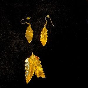 Gold leaf dangle, earrings, and pendant no chain